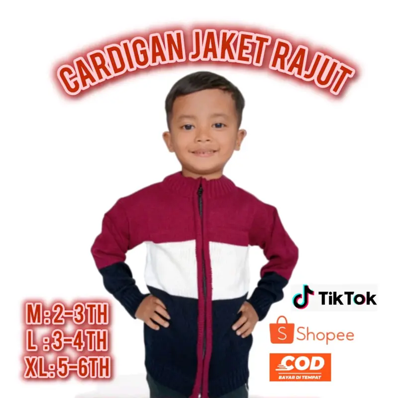 Jaket rajut anak usia 2-6 tahun zipper Perempuan /laki-laki Kids 3