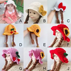 Topi Kupluk Renda Bayi  Kepang Rambut   / Baby Hat Wig / kupluk WIG bayi Renda kuning merah