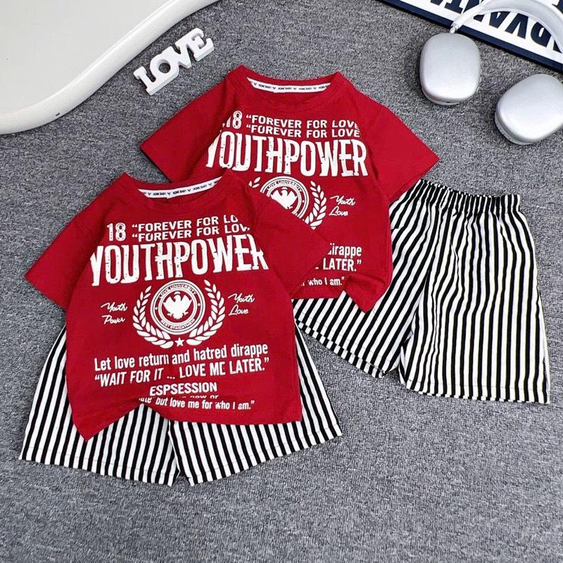 [TẶNG KÍNH]Bộ Quần Và Áo Hè Trẻ Em Cotton Màu Đỏ in Chữ Phong Cách Sành Điệu, Dễ Thương Cho Bé Trai. Bộ Bé Trai cộc tay Chất Cotton mềm mát. Phong Cách Hàn Quốc Cho Bé.8-30kg Jean Kaki