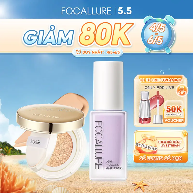 Bộ trang điểm mặt focallure 2pcs moisture primer 30g+poreless bb cushion 12g