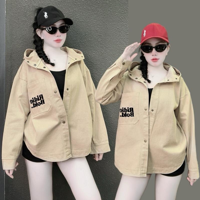 Áo Khoác Sơ Mi Kiểu Có Nón, Chất Liệu Kaki Wash Thêu Chữ,  Bấm Nút, Khoác Kiểu Che Nắng