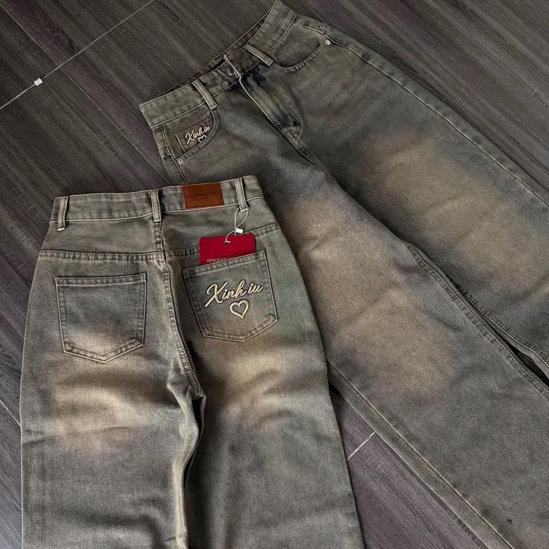Quần jeans nữ Ống suông vải Qc thêu túi Xinh iu Q1799