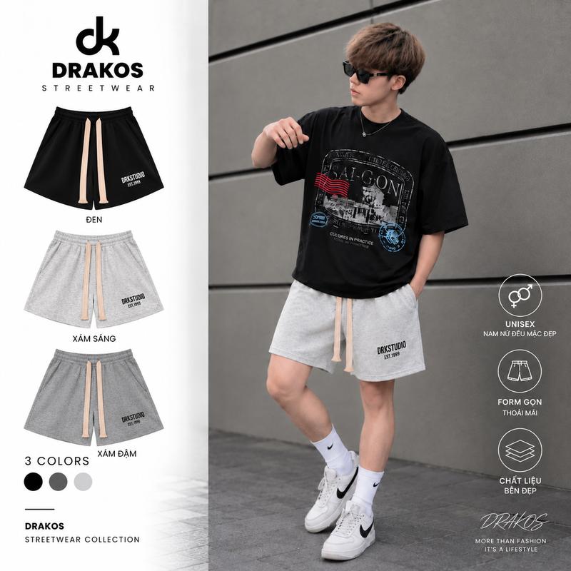 DRAKOS- Quần Short nỉ 2 da in lụa cao cấp Version 2 Bản trên gối UNISEX