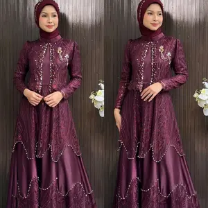 Julia Dress Kondangan Gamis Pesta Mahogany Viral Dress Satin Silk Kombinasi Brukat Mewah Variasi Payet Baju Gamis Lebaran Wanita Dewasa Mahogany Gaun Wanita Cantik Mewah Elegant Set aurora