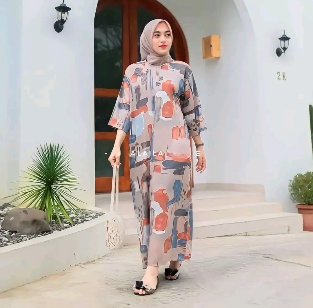 BAJU GAMIS MUSLIM SYARI BUSUI RESLETING DEPAN LENGAN 3/4 TANGAN PANJANG WANITA JUMBO REMAJA DEWASA BAHAN RAYON TERBARU VIRAL