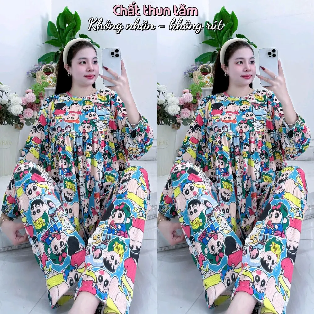 TD - BỘ BABY DOLL CHẤT THUN TĂM KHÔNG NHĂN -  NHIỀU HỌA TIẾT