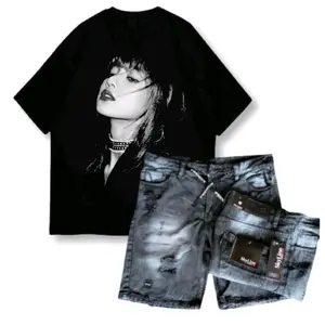 Setelan Murah Kaos Distro Good Girl Dan Celana Pendek Sobek Jeans Premium