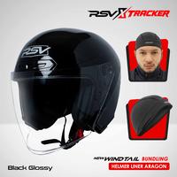 Gambar [Bundle] Helm RSV New Windtail Single Visor All Warna + Helmet Liner Tracker Aragon 02 - RSV x Tracker - Helm Half Face - Black Glossy, M dari RSV Helmet Official Shop Kota Bandung 3 Tokopedia