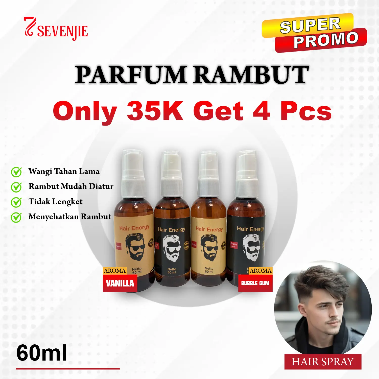 Beli 1 Dapat 4 Parfum Rambut Hair Energy Spray 60Ml - Atasi Bau Tak Sedap Mix Variant