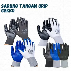 GEKKO GRIP Sarung Tangan Kerja 3/6/12 Pasang Safety Lapis Karet Bahan Nylon Tebal Nyaman & Melindungi Tangan
