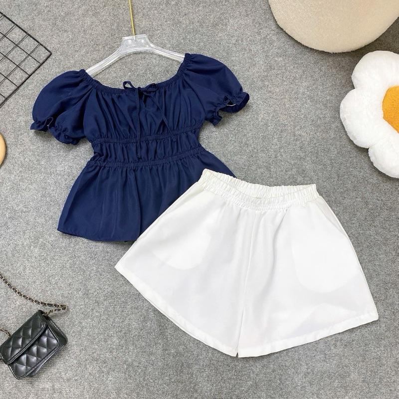Set Bigsize Dễ Thương, Áo Babydoll Tay Bồng Xinh Xắn Phối Quần Short A Cho Nữ Chuppy (50-92Kg)- A282 Q500