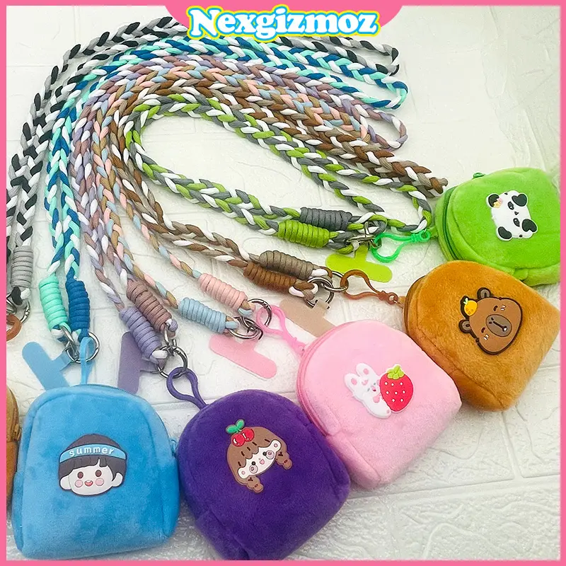 Set Lanyard Ponsel Modis dan Lucu Tali Leher Crossbody Dikepang Panjang Desain Universal Lanyard Ponsel Panjang Portabel dengan Karakter Imut Berbagai Warna dan Motif Imut