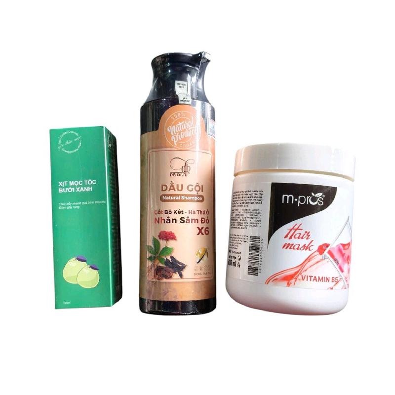 Dầu gội thảo dược Hà Thủ Ô - Cốt Bồ Kết Nhân Sâm Đỏ X6 + ủ xả phục hồi chuyên sâu cải thiện rụng tóc, giúp tóc mọc dày hơn.