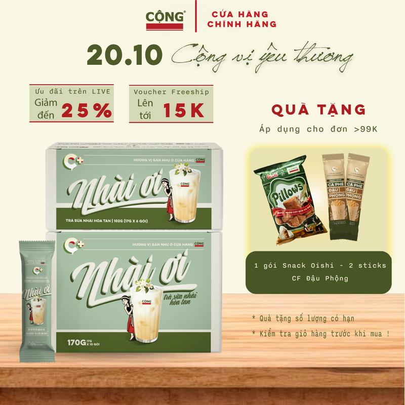 Trà sữa Nhài hòa tan Cộng cà phê hộp 6 - 10 gói tiện lợi uống liền