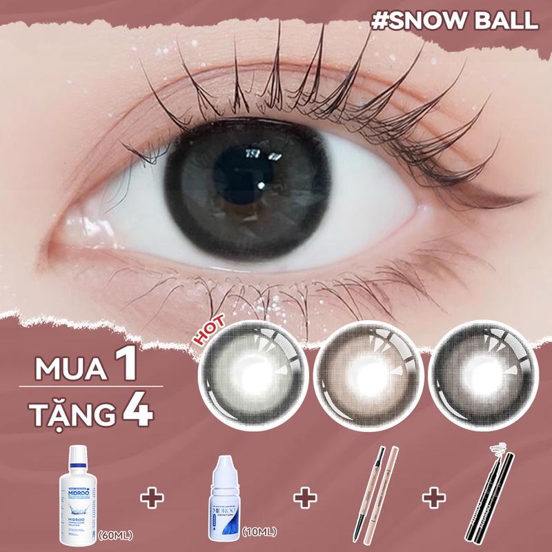 【phù hợp đi học Kính áp tròng Labonita Snow Ball Xám 0-6 Độ 60ml Solution+10ml EyeDrops 1 Cặp DIA 14,5mm 1 Năm lens cận
