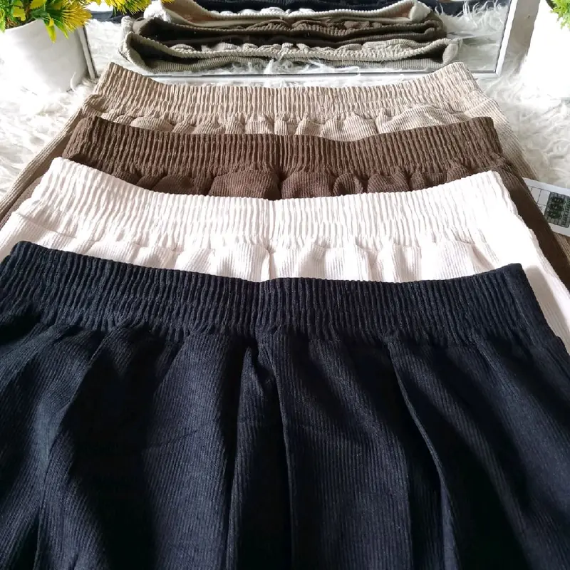 Celana cutbray corduroy Celana pinggang karet Celana wanita dewasa Celana cutbray kekinian bawahan panjang 7
