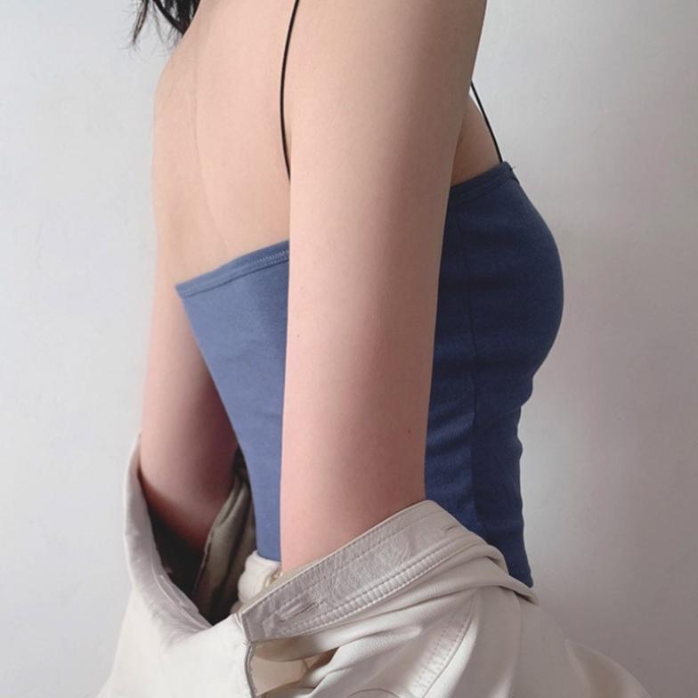 Sexy Women Thin Strap Sling Tank Top Solid Color Breathable Chest Pad Underwear Beauty Back Comfortable Tube Top T04 2