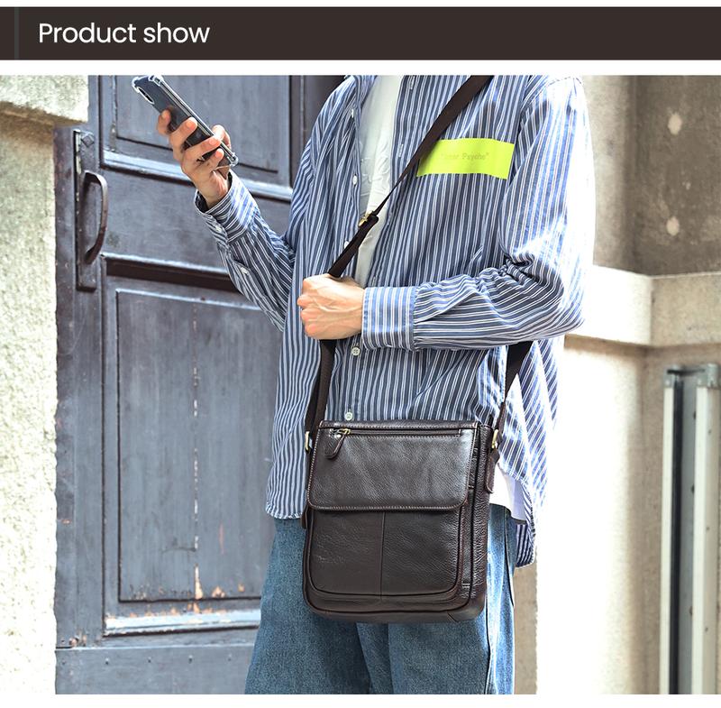 Product Introduction of Men's Business Briefcase Large Capacity Solid Shoulder Bag Soft Genuine Leather Flap Crossbody Bag 17