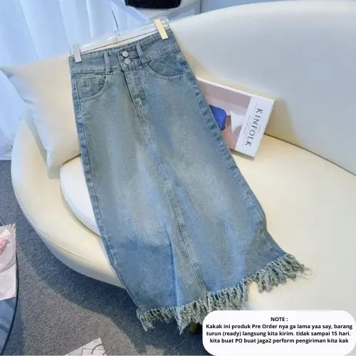 ALYA - Denim Skirt Rok Jeans S05 Vintage Midi Skirt Jeans Rawis A-line Kancing 2 Rok Jeans Wanita Korea Style Rok Jeans Highwaist Rumbai 1