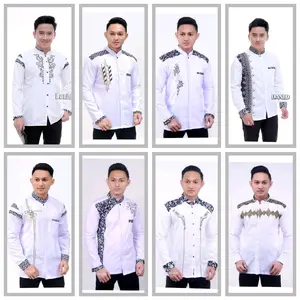 Baju Koko Putih Pria Lengan Panjang Kombinasi Batik Bordir Dewasa