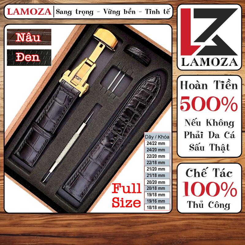 Dây đồng hồ da cá sấu thật 22mm,20mm.14mm cho cả nam và nữ LAMOZA DHST 02 chế tác thủ công đủ màu và kích thước theo yêu cầu