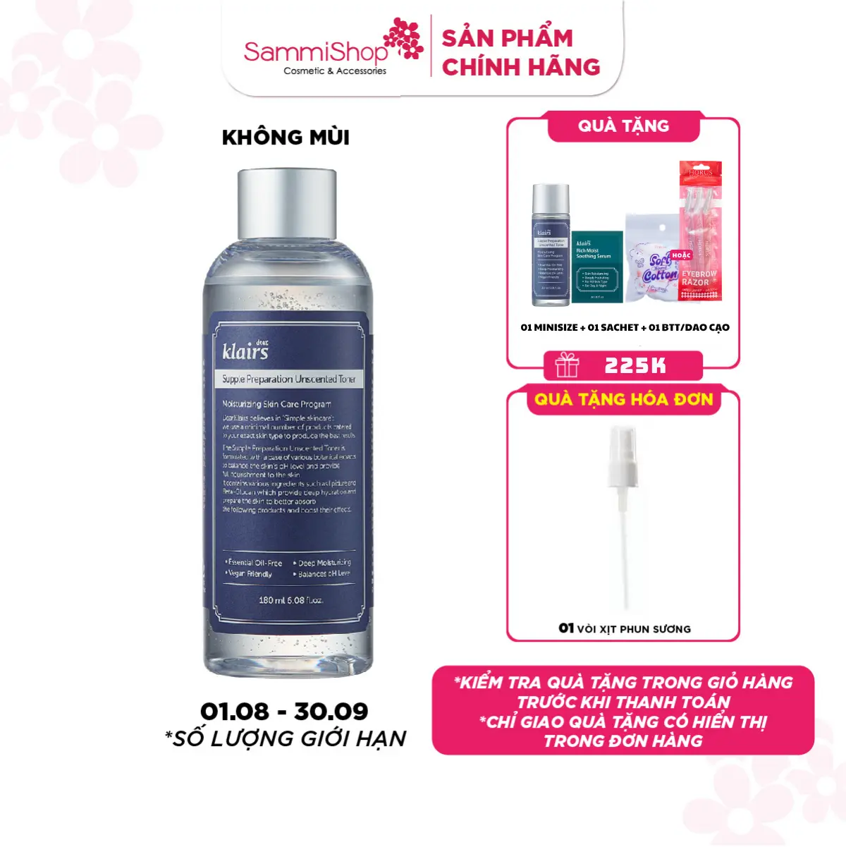 KLAIRS Supple Preparation Unscented Toner 180ml - Nước hoa hồng ( Dưỡng Ẩm Da ) LC