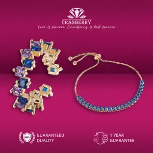OS1-D168 Set Cincin & Gelang Wanita Cranberry Jewelry Premium Lapis Emas 18k Anti Luntur Anti Berubah Warna Garansi 1 Tahun Resmi Size Adjustable Kualitas Grade Terbaru Aksesoris Perhiasan Cincin Nikah Permata VVS1 Elegan COD