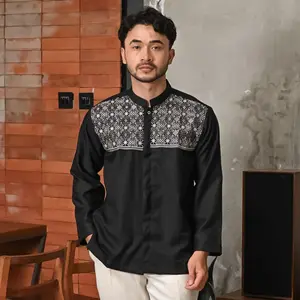 alkinan baju koko bordir pria dewasa laki lengan panjang warna biru hitam abu toska navy bahan madina muslim alkinancollection Motif