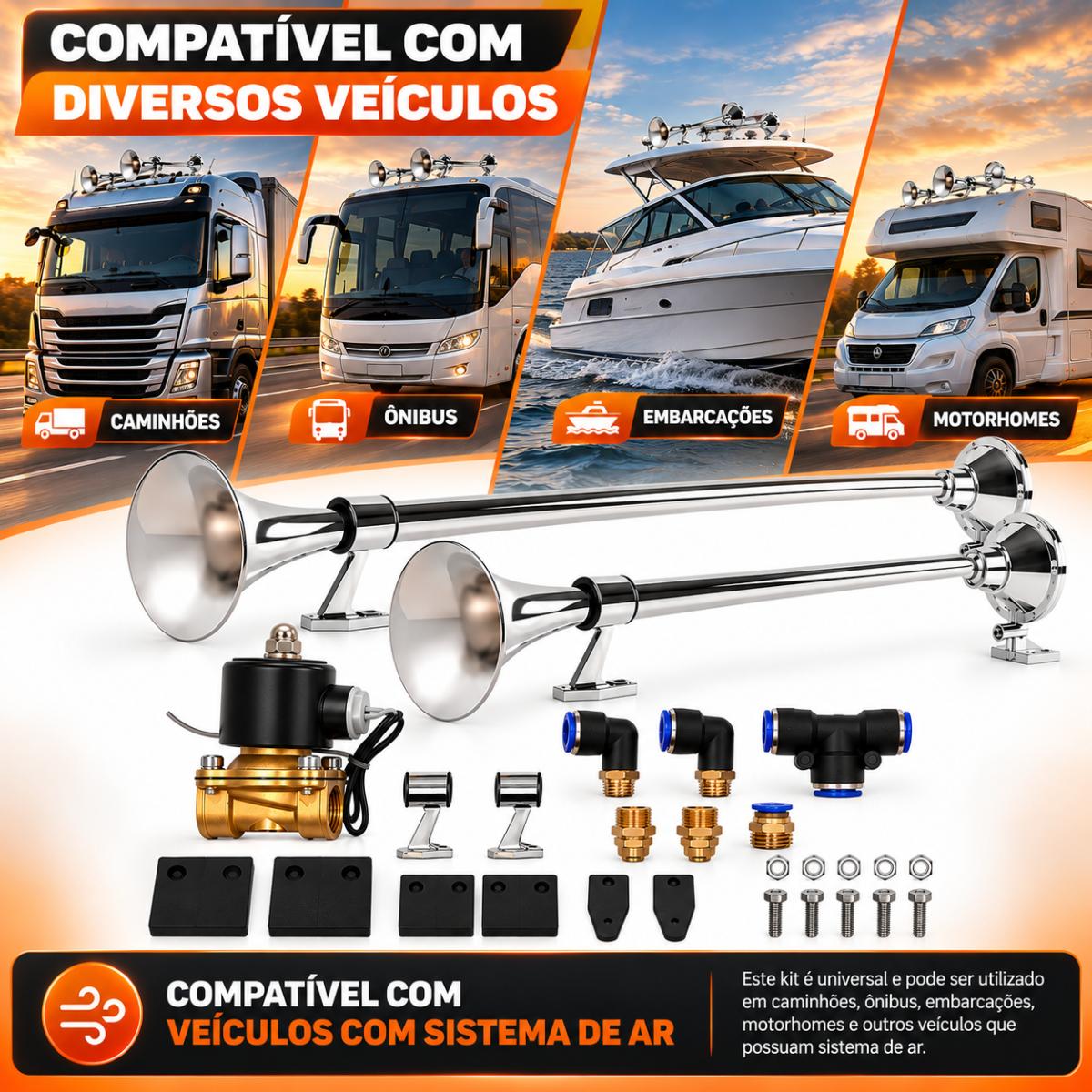 Kit Buzina Maritima 74cm 12v Incluso Conexões 12 Mm Com Válvula Solenoide inclusa kit completo para Caminhão — foto 6