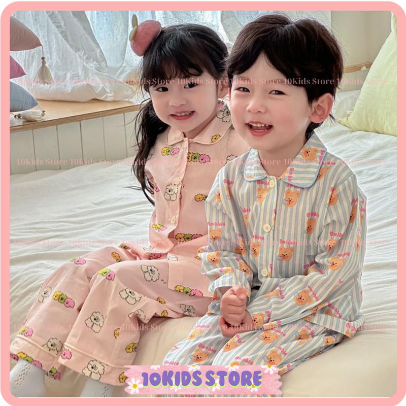 Bộ Đồ Ngủ Pijama Cho Bé Trai Bé Gái Hoạ Tiết Đáng Yêu - Chất Liệu Lụa Mềm Mát - Đồ Ngủ Cho Bé Đồ Mặc Nhà Cho Bé TenKids Store
