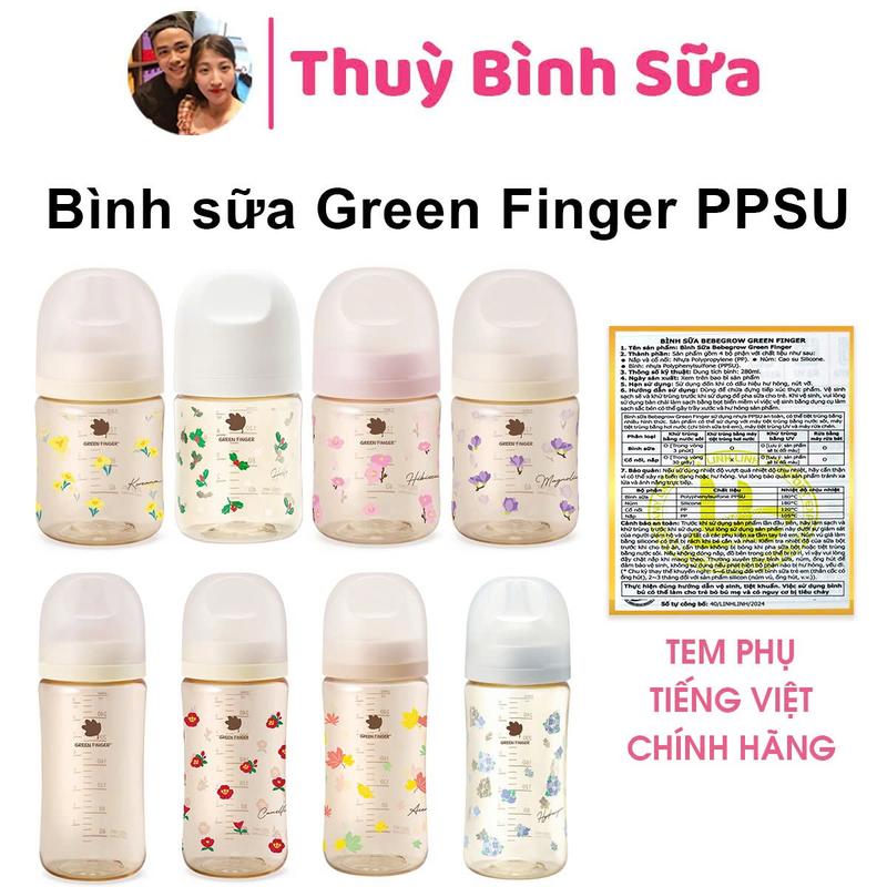 Bình sữa Green Finger Bebegrow Nhựa PPSU Hàn Quốc 160ml 280ml núm ty 2 van thoát khí