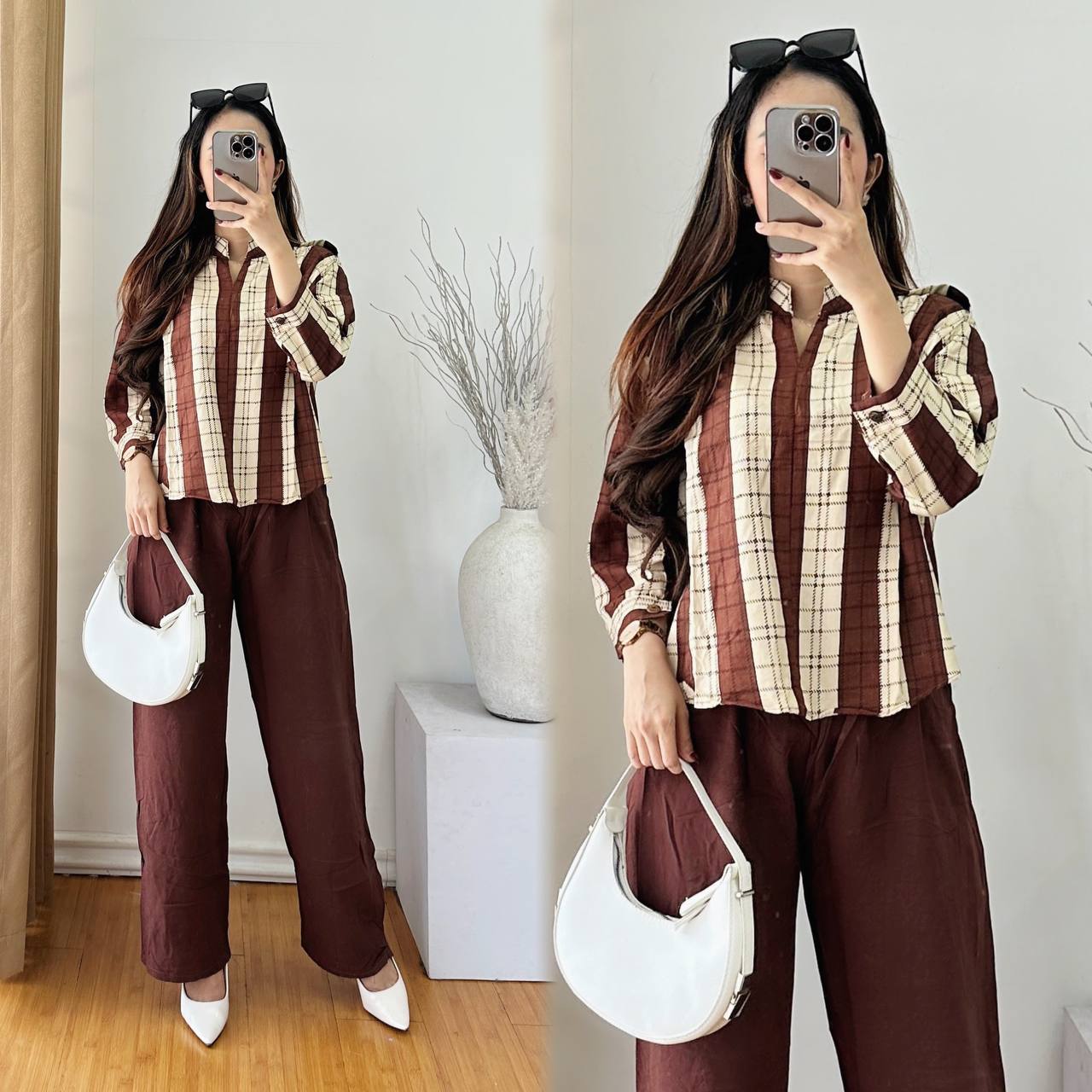 One set wanita kekinian salur kekinian layla rayon premium/Batik fashion/ld 110 dewasa lengan 7/8 Celana Panjang Setelan Wanita Formal Motif Nyaman Baju Katun Remaja Atasan Shakila