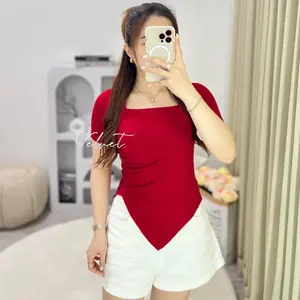 Atasan Wanita Square Neck Kerut Samping Polos / Crop Top Kerut Samping Lancip Korean 6052 bahan nyaman