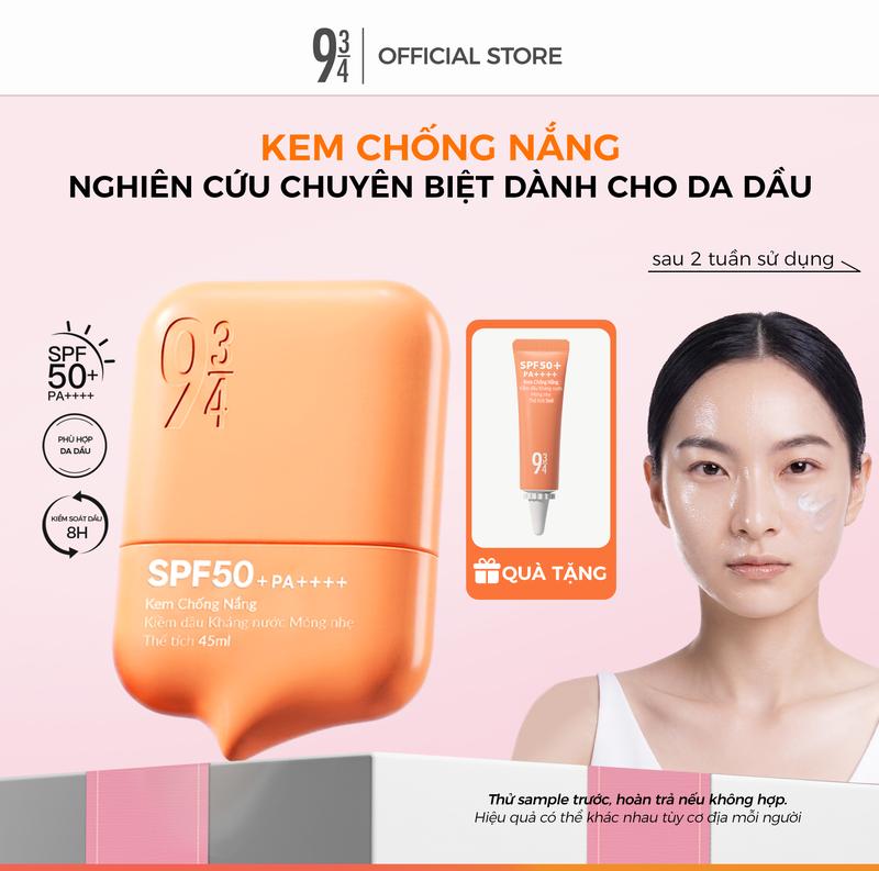 934 Kem Chống Nắng Kiềm Dầu Suốt 8H Nâng Tone Nhẹ SPF50+ PA++++ Kháng Nước Mồ Hôi Chuyên Biệt Cho Da Dầu Mỏng Nhẹ Không Bết Dính