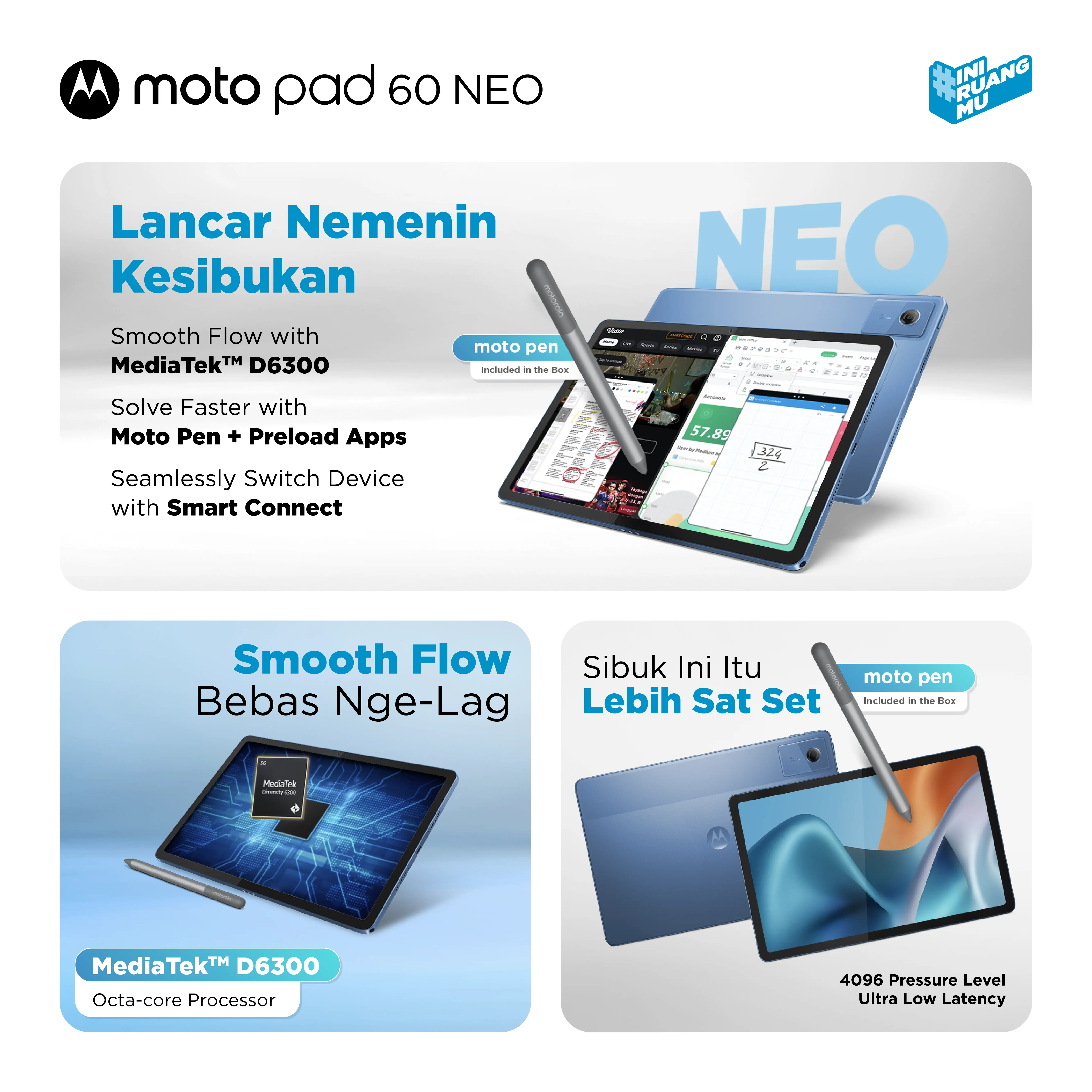 Motorola Moto Pad 60 NEO - 4GB/128GB - MediaTek D6300 - 11 inch - 2.5K Ultra Clear 90Hz - with Dolby Atmos - 7040mAh