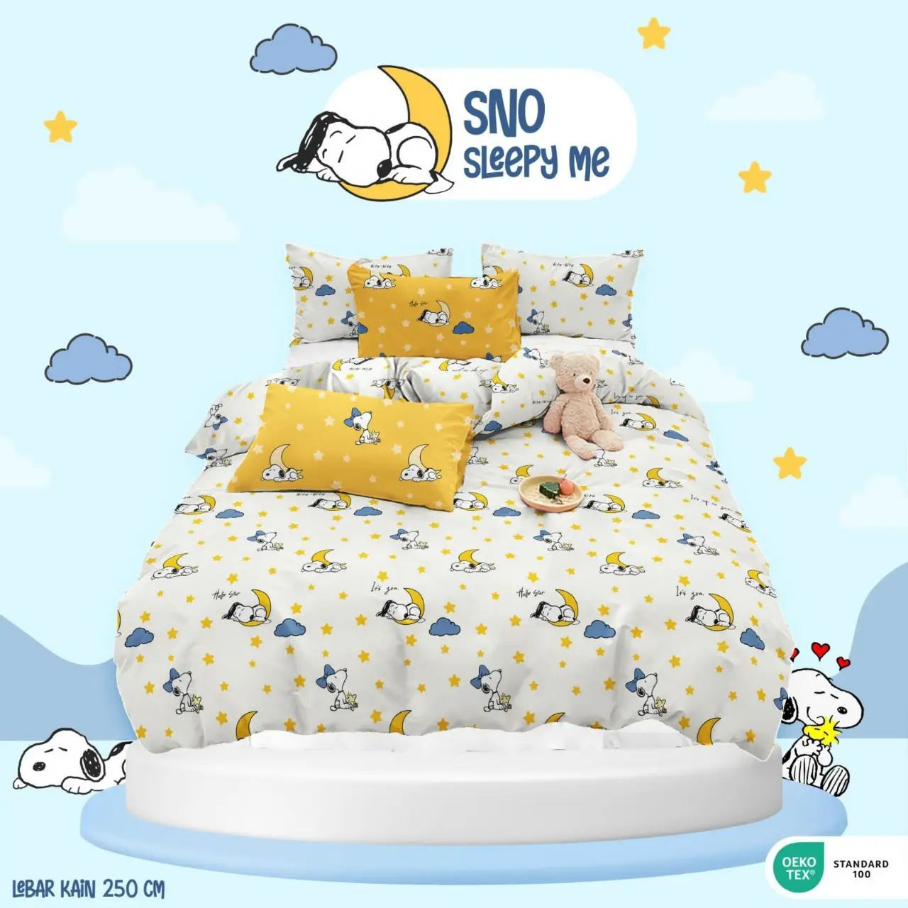 Sprei Gania Motif Snoopy Sleepyme Bantal Guling Sarung