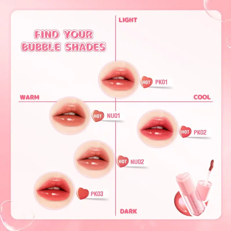 【NEW】PINKFLASH Transferproof Bubble Glowy Tint Lips liptint Bubble Long-lasting Smooth abd Fresh 5 Shades 6