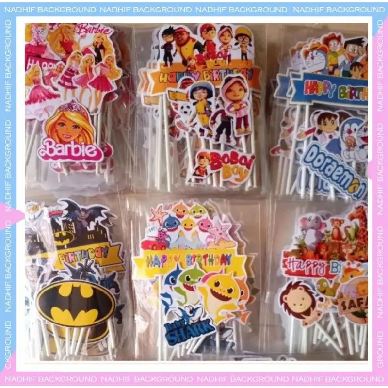 Topper karakter PULL STIK Harga Grosir Decorasi Cake Happy Birthday Topper Hiasan Kue Ulang Tahun Tusukan