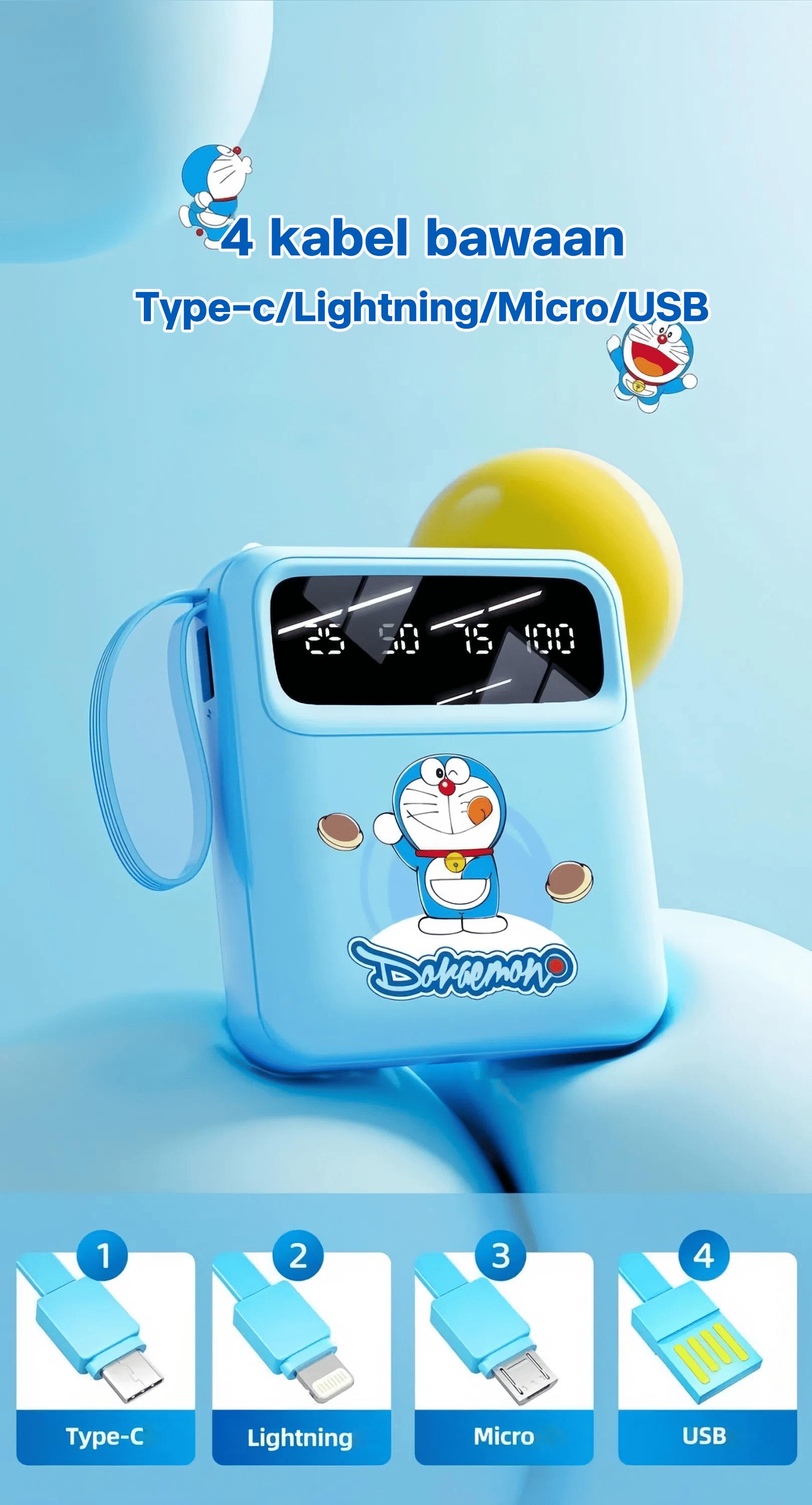 Doraemon 120W Powerbank Ponsel 30000mAh motif Kartun 4 Kabel Bawaan Kapasitas Besar Ultra Tipis & Portabilitas Kompak