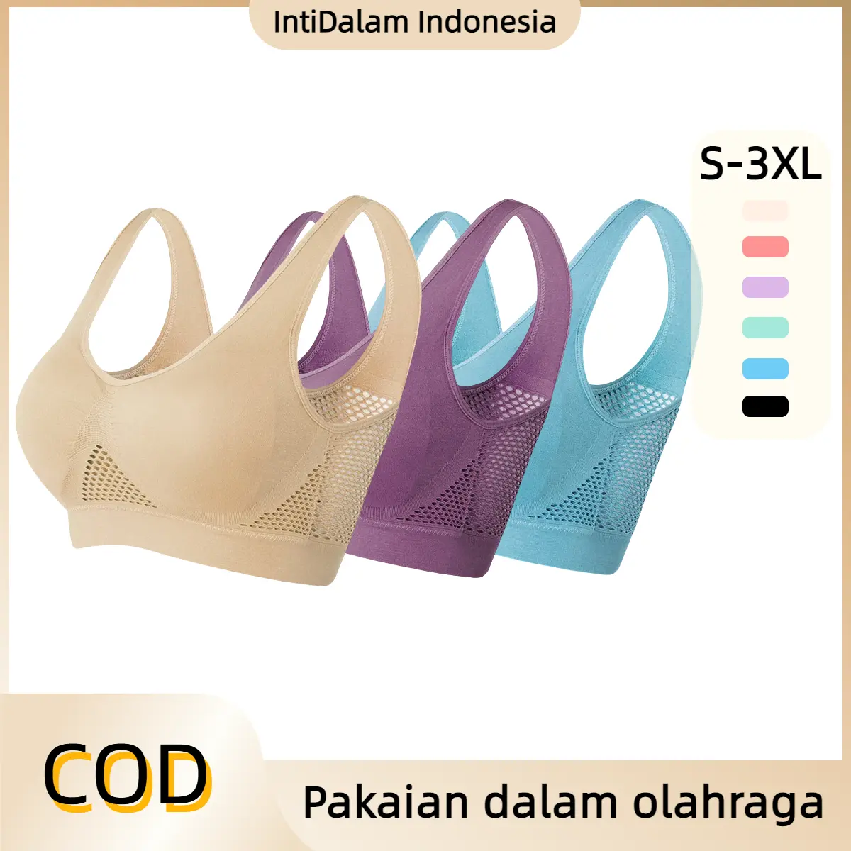 Sport Bra  Olahraga Push-Up Penyerap Guncangan Yang Dapat Dikenakan Di Luar Ruangan Cepat Kering Tahan Guncangan Yoga Kebugaran Ukuran PlusBra Tanpa Kawat s6 bh sport size l warna