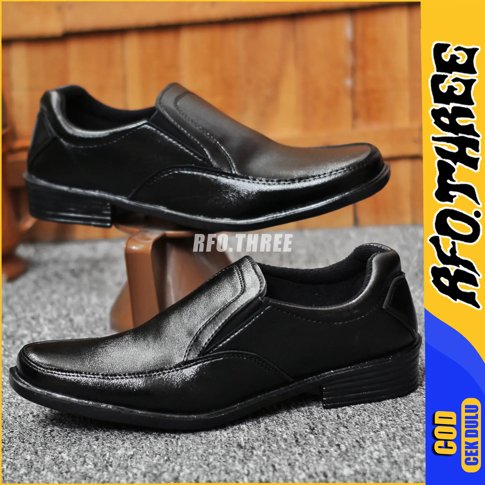 RFOTHREE Daiya - Sepatu Formal Hitam Pantofel Oxford Pria Kantor Guru