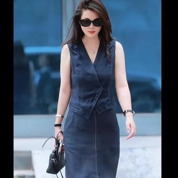 Set gile mix chân váy suông Vải Jean thiết kế trẻ trung năng động 2 Món Áo+ Chân váy