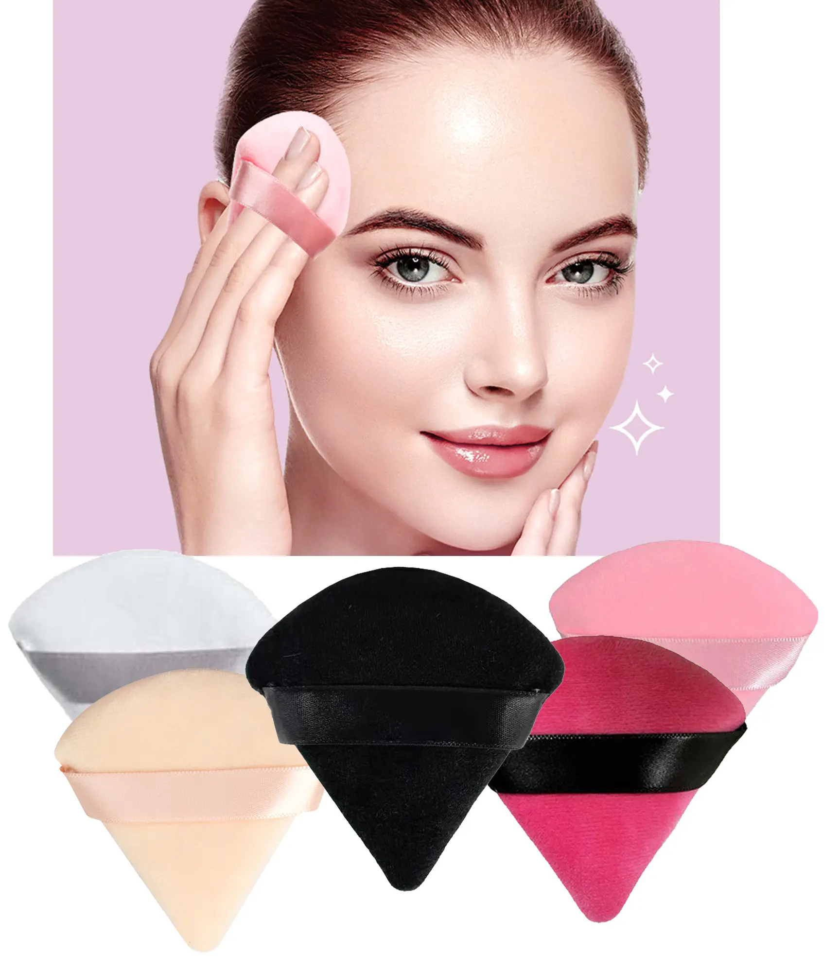 Powder Puff Triangle Velvet Makeup Puff Foundation Sponges Soft Washable Cotton Pad Cosmetic Tool for Wet and Dry Foundation Makeup