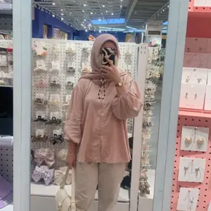 NAURA Blouse POLOS - Lengan Karet Rayon Viscose PREMIUM  Kerah Sanghai kemeja wanita