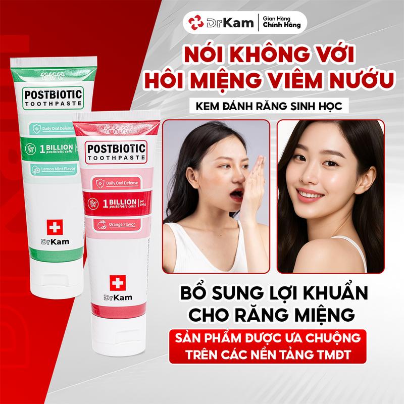 Combo 2 kem đánh răng sinh học DrKam Postbiotic 110g – Ngừa Hôi Miệng Giảm Viêm Nướu Dành Cho Răng Nhạy Cảm