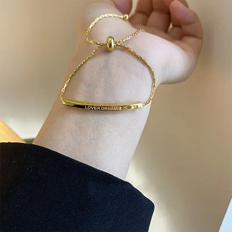 Bohemian Letter Curved Tube Bracelet - 18K Gold-Plated Titanium Jewelry