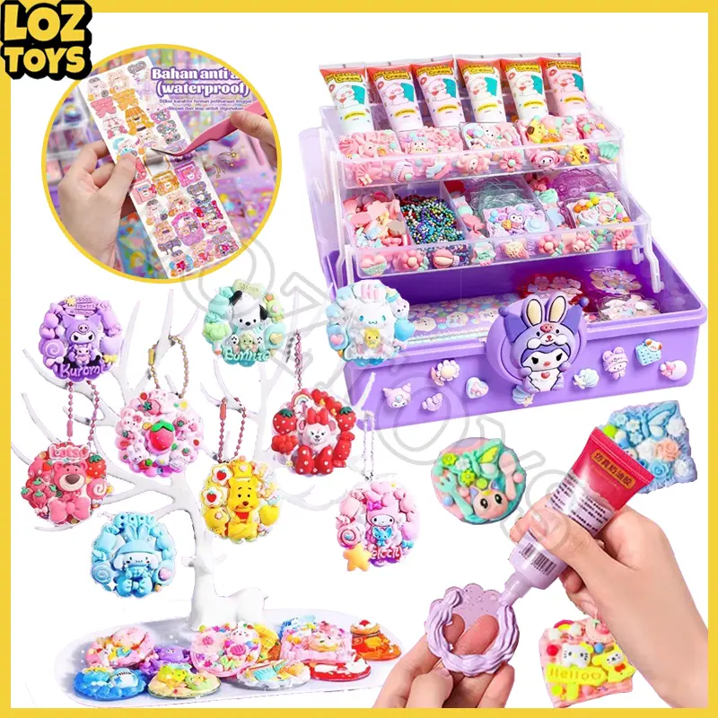 DIY Guka Set 563 Pcs DIY Gantungan Kunci Keychains Cream Guka Stiker Deco Kit Mainan Anak Hand Made