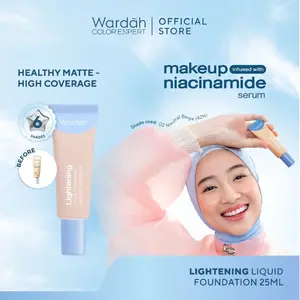 Wardah Lightening Liquid Foundation 6ml - Base Makeup dengan Skin-Like to High Coverage SPF 40 PA+++ & Niacinamide 99% untuk Kulit Sehat Matte