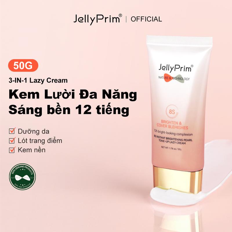 JellyPrim Kem Lót Đa Tác Dụng 50g 8s Tự Nhiên Brightening Pearl Kem – Kem Che Khuyết Điểm Lười Biếng Kem Nền Lâu Trôi Với Niacinamide Dưỡng Ẩm Cho Trang Điểm Mặt Chăm Sóc Da Làm Đẹp