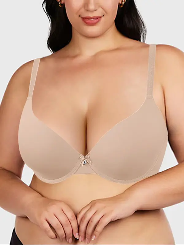 【Plus Size】 Solid Underwire Bra, Casual Comfortable Breathable Full Coverage Bra for Daily Wear, Women's Plus Size Lingerie for All Seasons 2